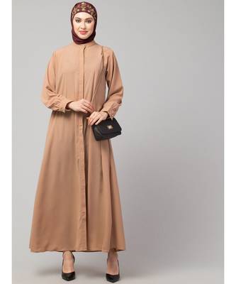 Beige Skin Matt Nida Front open Hidden Placket Daily wear casual Abaya 6