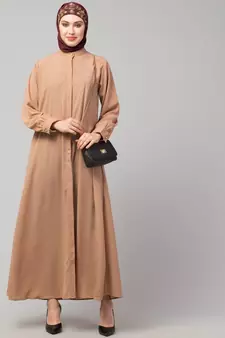 Beige Skin Matt Nida Front open Hidden Placket Daily wear casual Abaya