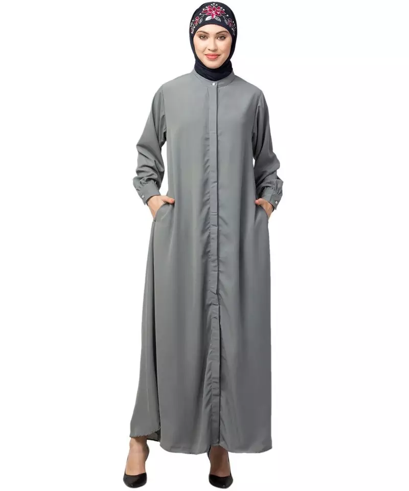 Navy Matt Nida Front open Hidden Placket Daily wear casual Abaya