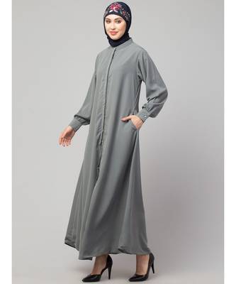 Navy Matt Nida Front open Hidden Placket Daily wear casual Abaya 3