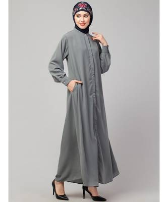 Navy Matt Nida Front open Hidden Placket Daily wear casual Abaya 4
