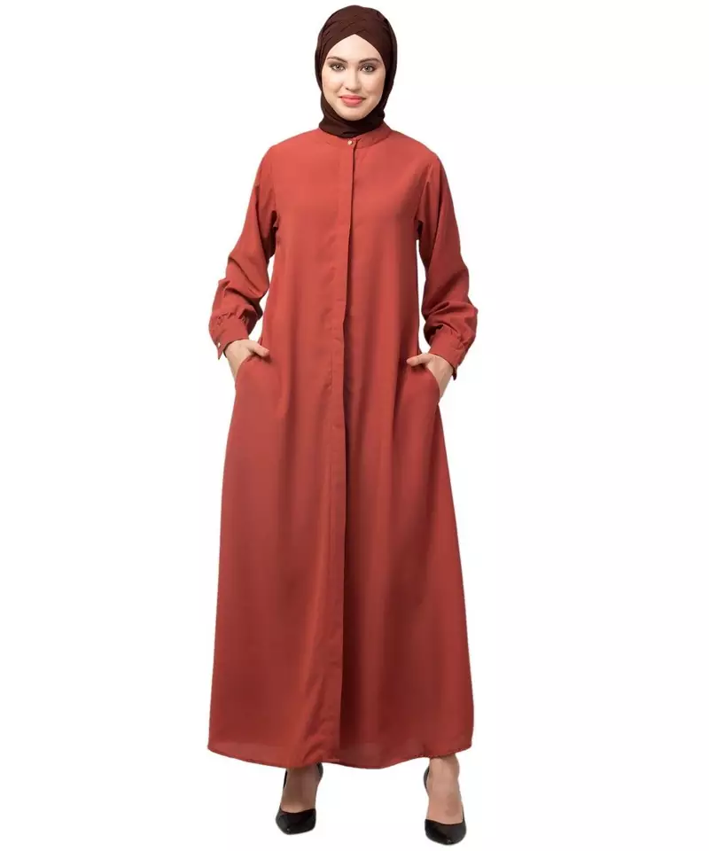 Olive Matt Nida Front open Hidden Placket Daily wear casual Abaya