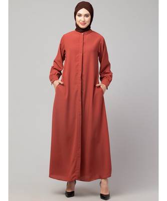 Olive Matt Nida Front open Hidden Placket Daily wear casual Abaya 2