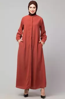Olive Matt Nida Front open Hidden Placket Daily wear casual Abaya