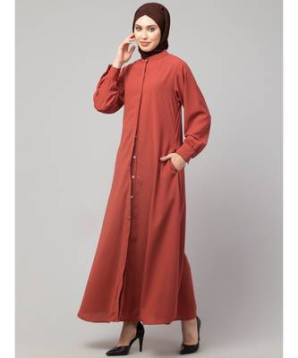 Olive Matt Nida Front open Hidden Placket Daily wear casual Abaya 3