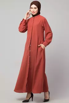 Olive Matt Nida Front open Hidden Placket Daily wear casual Abaya