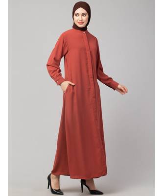 Olive Matt Nida Front open Hidden Placket Daily wear casual Abaya 4