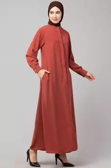 Olive Matt Nida Front open Hidden Placket Daily wear casual Abaya