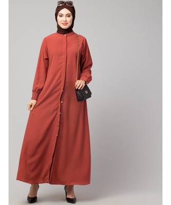 Olive Matt Nida Front open Hidden Placket Daily wear casual Abaya 6