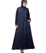 Navy Blue Premium Shine Nida Front open Band Colar & cuff Daily wear casual Abaya
