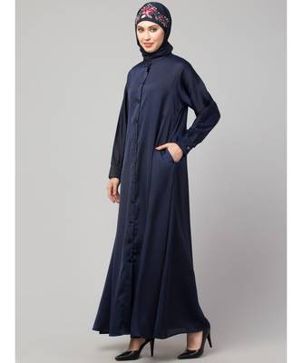 Navy Blue Premium Shine Nida Front open Band Colar & cuff Daily wear casual Abaya 3