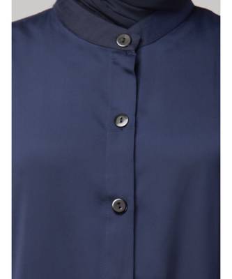 Navy Blue Premium Shine Nida Front open Band Colar & cuff Daily wear casual Abaya 5