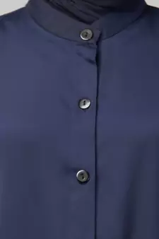 Navy Blue Premium Shine Nida Front open Band Colar & cuff Daily wear casual Abaya