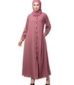 Mauve Pink Matt Nida Front open Band Colar & cuff Daily wear casual Abaya