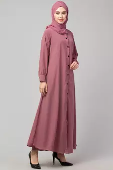 Mauve Pink Matt Nida Front open Band Colar & cuff Daily wear casual Abaya