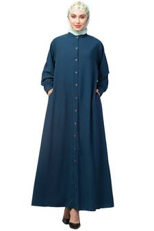 Teal Blue Matt Nida Front open Band Colar & cuff Daily wear casual Abaya