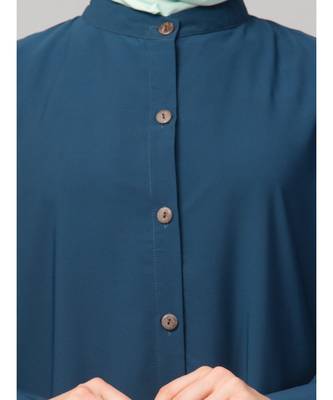 Teal Blue Matt Nida Front open Band Colar & cuff Daily wear casual Abaya 5