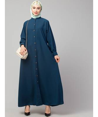 Teal Blue Matt Nida Front open Band Colar & cuff Daily wear casual Abaya 6