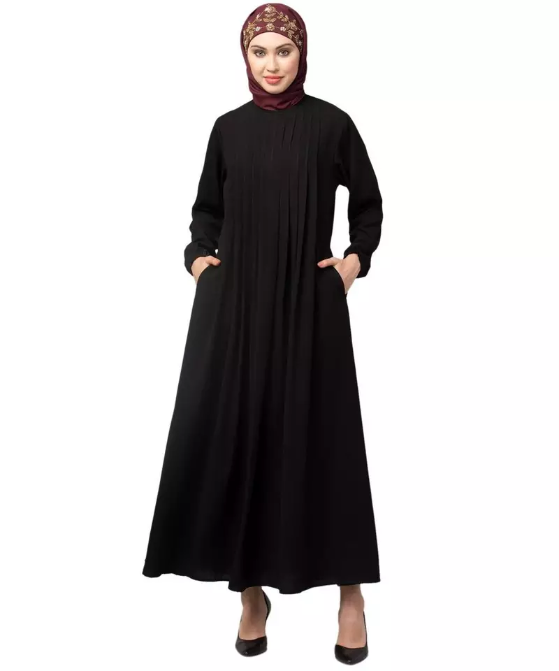 Black Matt Nida Pleats at front daily wear Casual Abaya