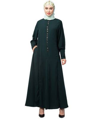 Green Matt Nida Long Cuff buttons till waist umbrella Abaya 1