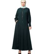 Green Matt Nida Long Cuff buttons till waist umbrella Abaya