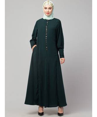 Green Matt Nida Long Cuff buttons till waist umbrella Abaya 2