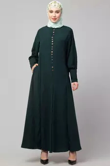 Green Matt Nida Long Cuff buttons till waist umbrella Abaya