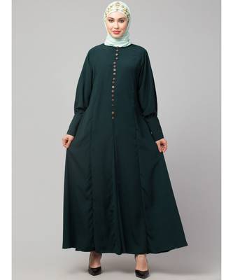 Green Matt Nida Long Cuff buttons till waist umbrella Abaya 3