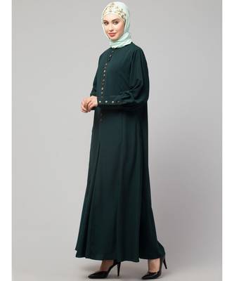 Green Matt Nida Long Cuff buttons till waist umbrella Abaya 4