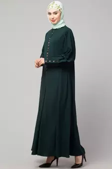 Green Matt Nida Long Cuff buttons till waist umbrella Abaya