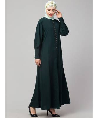 Green Matt Nida Long Cuff buttons till waist umbrella Abaya 5