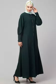 Green Matt Nida Long Cuff buttons till waist umbrella Abaya