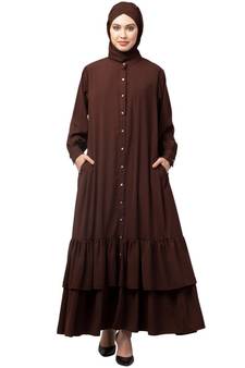 Brown Matt Nida Front Open Frill at Bottom Casual Abaya