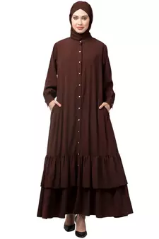 Brown Matt Nida Front Open Frill at Bottom Casual Abaya