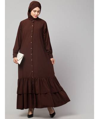 Brown Matt Nida Front Open Frill at Bottom Casual Abaya 6