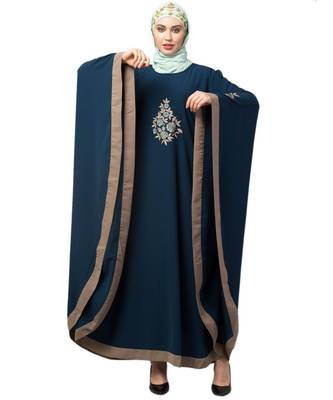 Teal/Khaki Matt Nida Contrast border front and sleeve embroidery Kaftan 1
