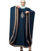 Teal/Khaki Matt Nida Contrast border front and sleeve embroidery Kaftan