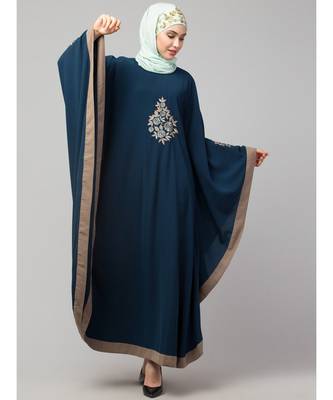 Teal/Khaki Matt Nida Contrast border front and sleeve embroidery Kaftan 2