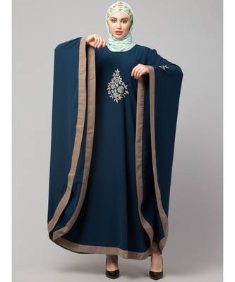 Teal/Khaki Matt Nida Contrast border front and sleeve embroidery Kaftan 3