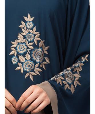 Teal/Khaki Matt Nida Contrast border front and sleeve embroidery Kaftan 6
