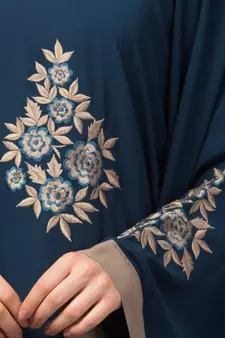 Teal/Khaki Matt Nida Contrast border front and sleeve embroidery Kaftan