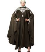 Olive Gree Matt Nida Front to back & at hand opening Resham Embroidery Irani Kaftan