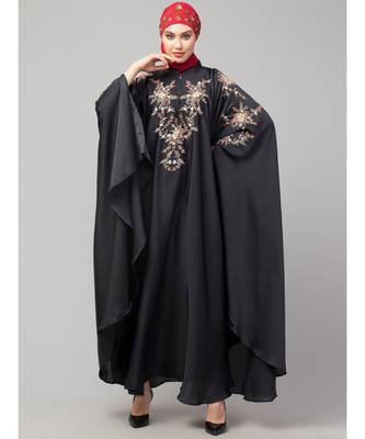 Dark Grey Premium Shine Nida front and sleeve resham embroidery Irani Kaftan 3