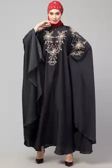 Dark Grey Premium Shine Nida front and sleeve resham embroidery Irani Kaftan