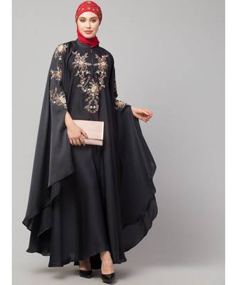 Dark Grey Premium Shine Nida front and sleeve resham embroidery Irani Kaftan 6