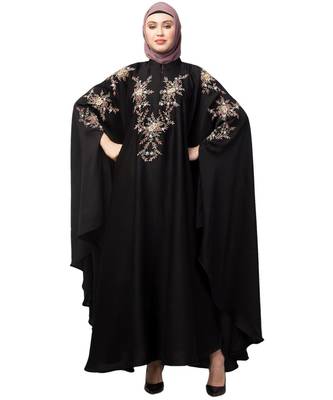Black Premium Shine Nida front and sleeve resham embroidery Irani Kaftan 1