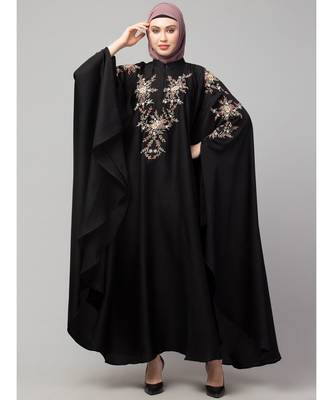 Black Premium Shine Nida front and sleeve resham embroidery Irani Kaftan 2