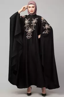 Black Premium Shine Nida front and sleeve resham embroidery Irani Kaftan