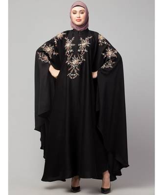 Black Premium Shine Nida front and sleeve resham embroidery Irani Kaftan 3