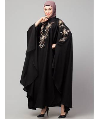 Black Premium Shine Nida front and sleeve resham embroidery Irani Kaftan 4